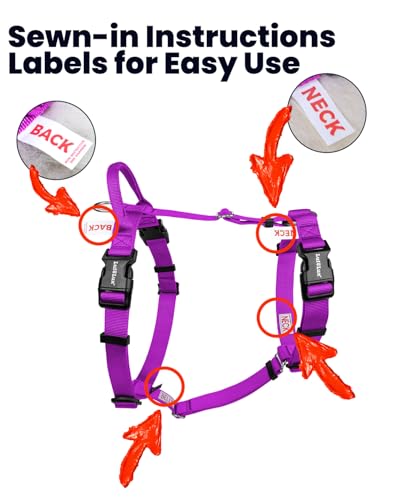 Non-Restrictive No Pull Dog Harness, Neck Buckle Design, Back Handler, Easy Walk Freedom Harness Keep Balance, Sewn-in Instructions Labels, for Large Dogs Chest(25-35 inches), Purple - color: Purple, size: L