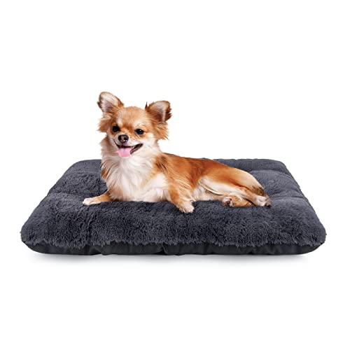 JOEJOY Dog Bed Crate Pad, Deluxe Plush Washable Dog Beds Fulffy Soft Kennel Pad Anti-Slip Pet Sleeping Mat for Small Dogs, 23" x 18", Grey - color: Dark Grey, size: S(23"x18"x3")