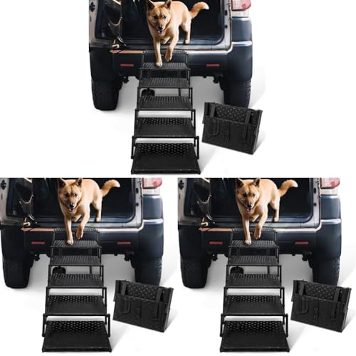 Dog Stairs for Car - Foldable Dog Ramps for Large Dogs with Non Slip Surface, Portable_Dog Steps_for Cars and SUV, Truck, Support Up to 200 Lbs, 6 Steps (Pack of 3) - color: Black, size: Standard 6 Steps (Pack of 3)