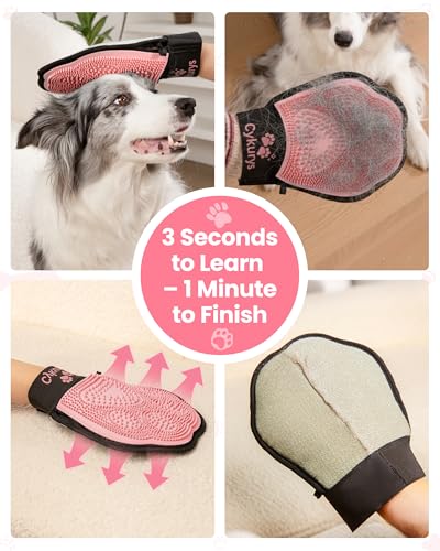 Pet Hair Removal Glove for Dogs & Cats, 2-in-1 Double-Sided Pet Grooming Tool, Electrostatic Pet Hair Remover Glove for Clothes & Furniture + Silicone Brush for Deshedding Pets,Pink - color: 1pcs-Pink