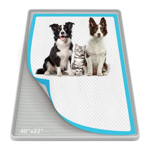 Pee Pad Holder for Dogs, 40" x 22" Extra Large Silicone Pee Tray Mat High Edge, Leak-Proof, No Spill Pet Pad Holder for Puppy, Cat, Rabbit, Training Pads for Floor Protection, No Pee Pads - size: 40"x22"