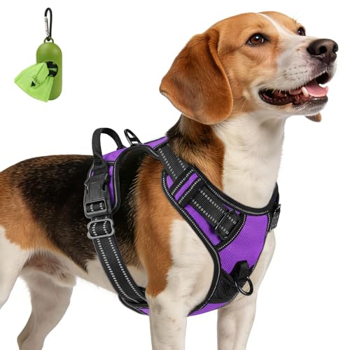 Joytale No Pull Dog Harness Medium Sized Dog, Reflective Pet Vest with Front Clip, Adjustable Soft Padded Harnesses with Easy Control Handle for Training and Walking, Purple, M - color: Purple, size: Medium