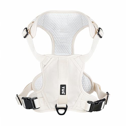 TUG Dog Harness with 2 Leash Connection Points | Adjustable, Padded, Lightweight | Handle on Back | No-Pull Front Clip (Large, Cream) - color: Cream - Basic Harness, size: Large