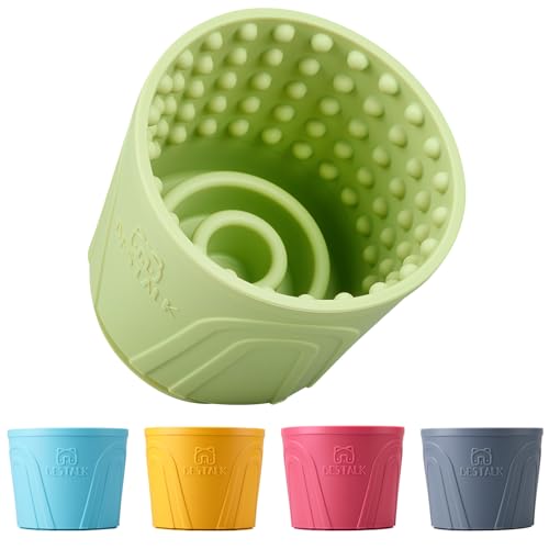 Dog Lick Bowl, Bestalk Anxiety Relief Slow Feeder Dog Lick Mat Treat Dispenser, Non-Slip Dog Licking Bowl Dog Enrichment Toys for Small Medium and Large Breed Dogs, BPA Free Silicone(Green,M-L) - color: Green, size: M-L