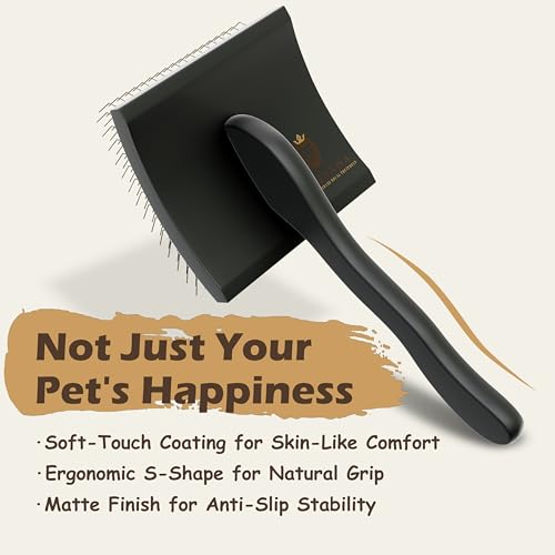 Slicker Brush for Dogs – Professional Long Pin Grooming Brush for Goldendoodles, Poodles & Thick Curly Coats – Gentle Detangling Brush for Matted Long Hair Dogs, Black - color: black