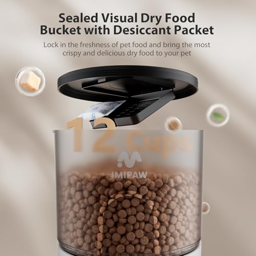 IMIPAW Automatic Cat Feeder, 3L Timed Pet Dry Food Dispenser with Clog-Free Design, Auto Feeder for Cats, 1-6 Meals Per Day, Desiccant Bags, with Stainless Steel - color: White Black, size: 3l