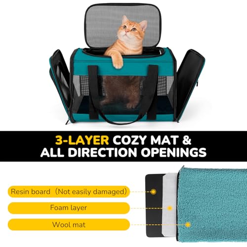 Hipubby Cat Carrier Dog Carrier for Pets Up to 16 Lbs, Soft-Sided Pet Travel Carrier for Cats and Small Dogs, Airline Approved Pet Carrying Case with Shoulder Strap & Removable Mat - Blue - color: Blue