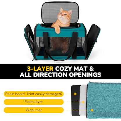 Hipubby Cat Carrier Dog Carrier for Pets Up to 16 Lbs, Soft-Sided Pet Travel Carrier for Cats and Small Dogs, Airline Approved Pet Carrying Case with Shoulder Strap & Removable Mat - Blue - color: Blue