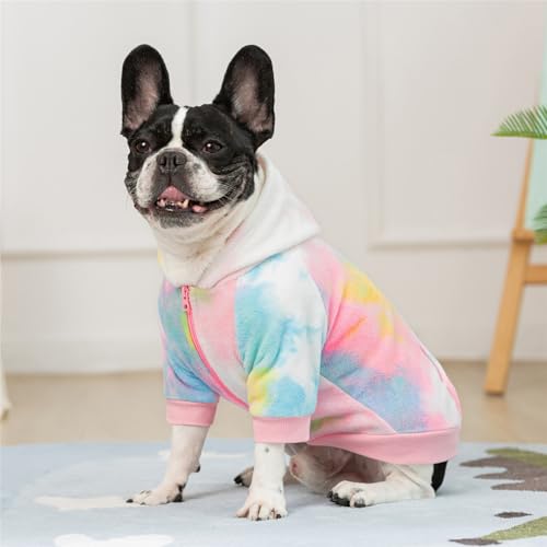 French Bulldog Clothes Dog Hoodie Sweatshirts with Pockets for Small Dogs Puppy Chihuahua Coat Clothing Pet Cat Hoodie Fleece Dog Sweaters Costume - color: Pink+White, size: M