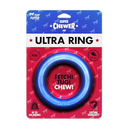 Tuff Pupper SuperChewer Tough Dog Ring Toy | Lifetime Replacement | Strong Natural Rubber | Chew Toys for Aggressive Chewers | Durable Tug Play | Strong Dog Ring Toy | Large Breed Tested - size: Large