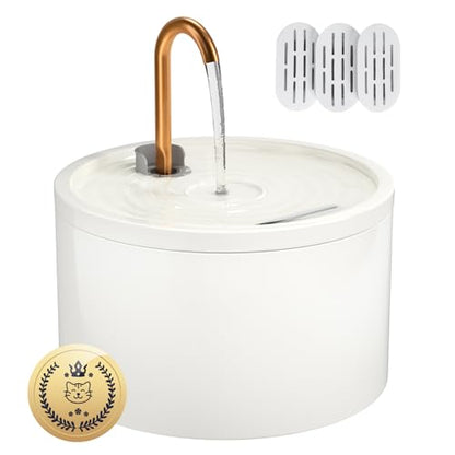 MISFANS Ceramic Cat Water Fountain - 2.1L/71oz - All-Ceramic Body & Pure Copper Water Spout - Non-Toxic - Automatic Pet Drinking Fountain Indoor with Ultra-Quiet Pump, and 3Pcs Filter & Sponge (White)