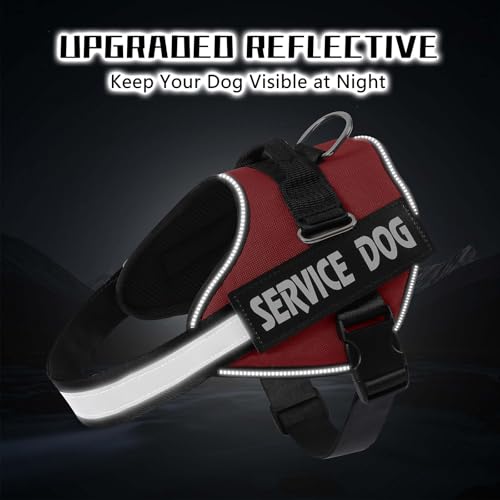 MUMUPET Service Dog Vest, No Pull Reflective Adjustable Harness with Handle, Soft Breathable Padding for Large Dogs, 2 Removable Velcro Patches (Red, L) - color: Red, size: Large
