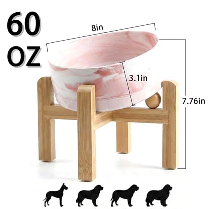 hjn Elevated Ceramic Dog Bowl 15°Slanted Raised Dog Bowl with Bamboo Stand for Small Medium Dogs and Cats, Pet Feeder -7.6-Cup (1800ml)-Marble Pink - color: Marble Pink, size: 7.6Cup