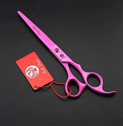 Purple Dragon Professional 7.0 inch 4PCS Pet Grooming Scissors Kit Japan Premium Steel Straight & Curved & Thinning Blade Dog Hair Cutting Shears Set with Case - color: Pink
