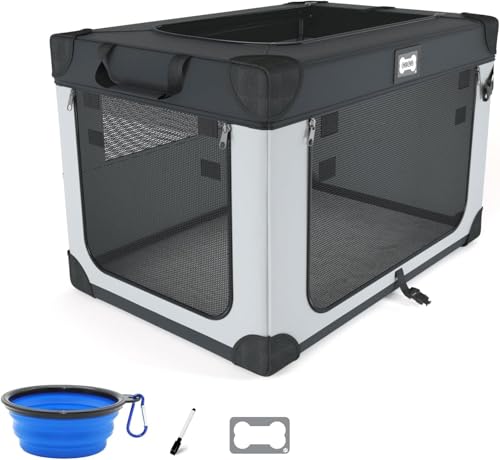 42 Inch Collapsible Soft Dog Crate for Extra Large Dogs, 3-Door Foldable Travel Dog Kennel with Durable Mesh Windows for Indoor & Outdoor, with Warm Blanket and Foldable Bowl - size: 42.0"L x 31.0"W x 31.0"H