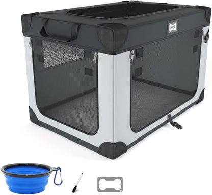 42 Inch Collapsible Soft Dog Crate for Extra Large Dogs, 3-Door Foldable Travel Dog Kennel with Durable Mesh Windows for Indoor & Outdoor, with Warm Blanket and Foldable Bowl - size: 42.0"L x 31.0"W x 31.0"H