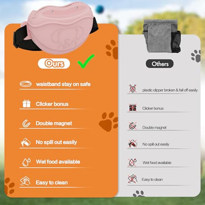 Dog Treat Pouch - Premium Silicone - Upgrade 4 Strong Magnets Enhanced Magnetic Closure, Adjustable Waist Belt - Ideal for Puppy Training and Outdoor Walks - Pink - color: Pink