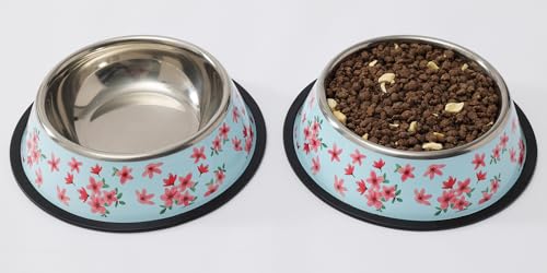 Stainless Steel Dog Bowls, Food and Water Non Slip Anti Skid Stackable Pet Puppy Dishes for Small, Medium and Large Dogs (2 Pack) - color: Sakura, size: ¾ Cup/7 oz