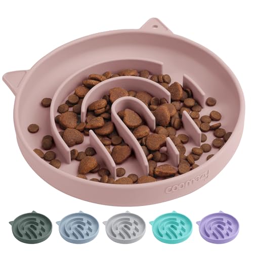 Coomazy Silicone Slow Feeder Dog Cat Bowls, Interactive Puzzle Toy for Pets Food Training, Keeps Dogs Cats Busy, Prevents Puppy Kitty Overeating (Dusty Pink, 1.4Cup) - color: Dusty Pink, size: 1.4 Cup