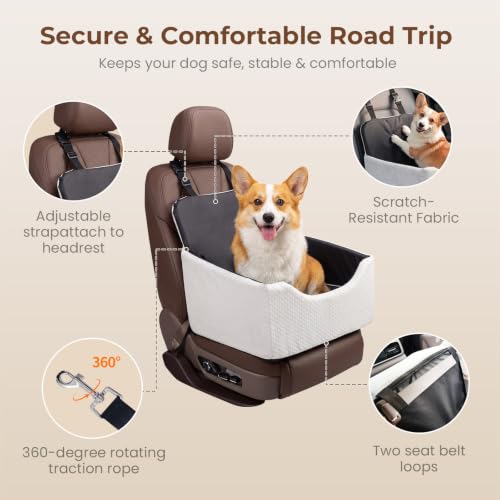 Dog Car Seat for Small/Medium Dogs Up to 35 lbs, 5in Booster Car Seat Cushion, Fully Detachable and Washable, with Safety Belt and Anti-Slip Base, Grey - color: Grey
