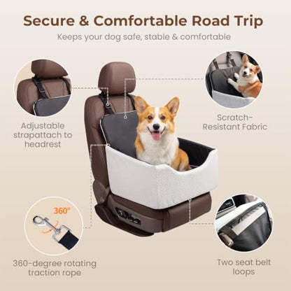 Dog Car Seat for Small/Medium Dogs Up to 35 lbs, 5in Booster Car Seat Cushion, Fully Detachable and Washable, with Safety Belt and Anti-Slip Base, Grey - color: Grey