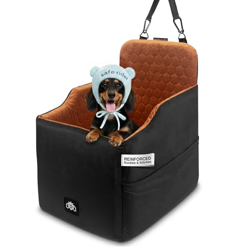 Dog Car Seat for Small Dogs, Dachshund Car Seat Booster Bed for Small Breeds – Non-Slip Base, Adjustable Straps, Washable Cover (Small Size Black) - color: Black and Tan