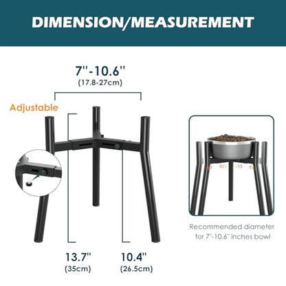 SHAINFUN Adjustable Metal Raised Stand for Large & XL Breeds, Compatible with 7 to 10.6" Wide Bowls, Single Tall Elevated Feeder (Bowl Not Included) - color: Black-Round, size: Height: 13.7", Width: 7-10.6"