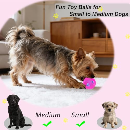 Indestructible Dog Balls 3.5 Inch Tough Chew Toys for Aggressive Chewers | Durable Pink Rubber Treat Dispensing Puzzle Dog Ball, Interactive Dual-Use Toy for Chewing, Feeding & Puppy Teething Relief - color: Pink