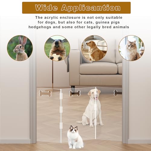 Clear Acrylic Dog Gate, 6 Panel 120" W x 24" H, Transparent Freestanding Pet Playpen Indoor, Foldable Pet Fence Barrier for Doorway with Handle/Support Feet - size: 6 Panel 120" W x 24" H