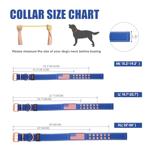 Heavy Duty Tactical Dog Collar with Neoprene Padded and Metal Buckle, Reflective Nylon for Medium to Large Dogs(Blue, Medium) - color: Blue, size: Medium (Pack of 1)