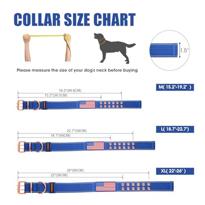 Heavy Duty Tactical Dog Collar with Neoprene Padded and Metal Buckle, Reflective Nylon for Medium to Large Dogs(Blue, Large) - color: Blue, size: Large (Pack of 1)