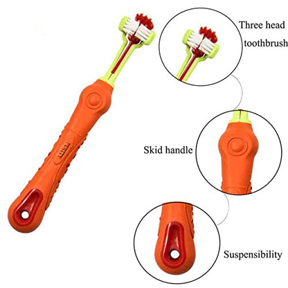 Orgrimmar 4 Pcs 3-Sided Pet Toothbrush Dog Cat Mouth Dental Teeth Care | Pet Brush for Bad Breath Tartar Cleaning - color: Multicolor-4