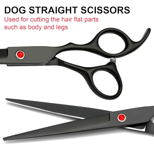 Dog Grooming Scissors Kit, Premium Stainless Steel Dog Shears with Curved Shears, Sharp Durable for Dogs Cats+Black 4 Piece - color: Black 4 Piece