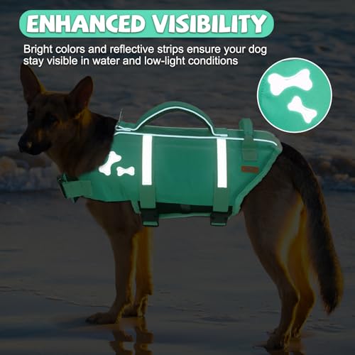 EMUST Dog Life Vests, Adjustable XS Dog Life Jacket with Rescue Handle, Puppy Flotation Vest for Small/Medium/Large Dogs, XS, Turquoise - color: Turquoise, size: XS