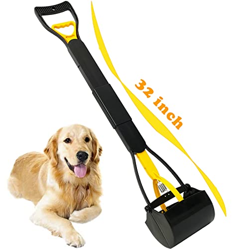 ienjoyed 32“ Tall Pooper Scooper, Large Pooper Scooper for Dogs Heavy Duty, Dog Pooper Scooper with Long Handle & High Strength Durable Spring, Foldable Dog Poop Pick Up - size: 32-inch(yellow1)
