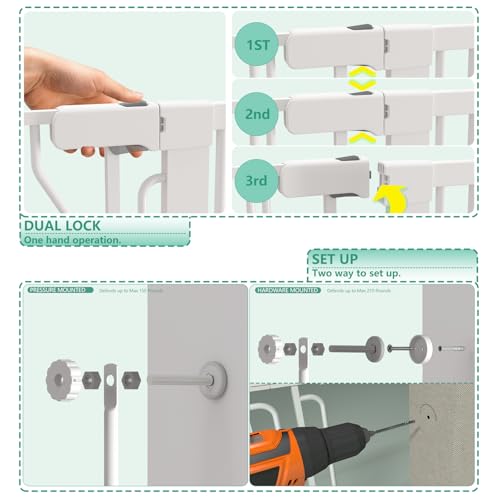 51" Extra Tall Cat Gate 28.5"-35" Wide, Auto Close, Pressure Mounted, for Cats & Small Dogs, Hallway, Stairs, Kitchen,Pet Gate,White - color: White, size: 51"H,28.5-35"W-White