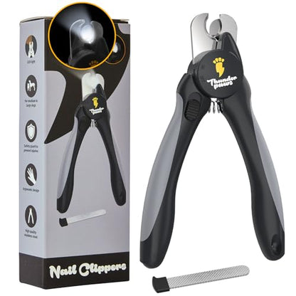 LED Dog Nail Clippers with Light Illumination, Trimmers with Protective Guard, Safety Lock and Nail File - Suitable for Large and Small Dogs & Cats (Grey) - color: Grey, size: Medium-Large (LED)