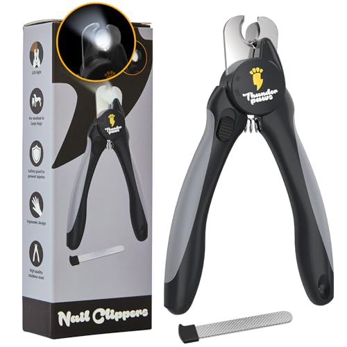 LED Dog Nail Clippers with Light Illumination, Trimmers with Protective Guard, Safety Lock and Nail File - Suitable for Large and Small Dogs & Cats (Grey) - color: Grey, size: Medium-Large (LED)