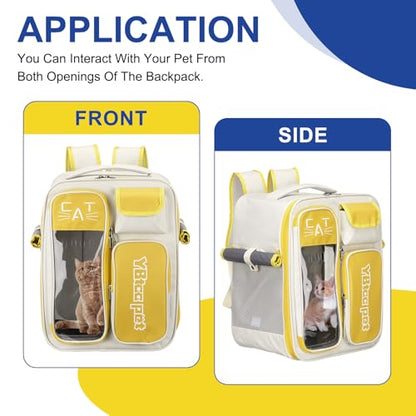 Pet Backpack Carrier, Portable and Ventilated, Oxford Cloth, Dogs Cats and Little Animals Travel Bag 12.99" Up to 16.5 Lbs, (Yellow), Intended for Hiking/Camping/Traveling - color: Yellow