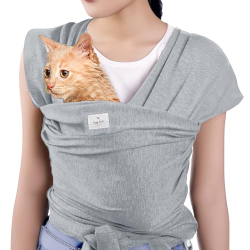 Sling Carrier for Small Dogs and Cats, Cat Carrier Pouch, Puppy Sling, Dog Chest Wrap, Cat Wraps, Comfortable, Weight-Distributing Pet Sling, Travel and Daily Use (Black)- Olsalv (Grey) - color: Grey