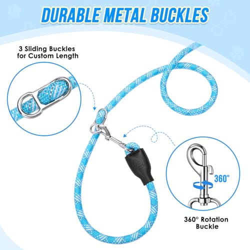 Lukovee Hands Free Dog Leash, 10FT Adjustable Training Lead 1/2 Inch Nylon Heavy Duty Lead No Pull for Large Medium Dogs, Tangle Free Reflective Waist-Leash for Walking Running(Xie-Blue, Plus Handle) - color: Blue Diagonal Stripe