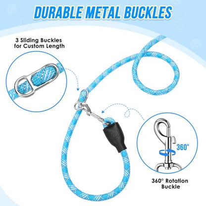 Lukovee Hands Free Dog Leash, 10FT Adjustable Training Lead 1/2 Inch Nylon Heavy Duty Lead No Pull for Large Medium Dogs, Tangle Free Reflective Waist-Leash for Walking Running(Xie-Blue, Plus Handle) - color: Blue Diagonal Stripe