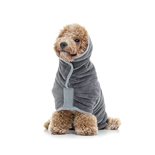 Lucky Pooch® Dog Robe - Luxurious Dog Bathrobe - Ultra Absorbent Dries Your Dogs in Minutes! Double-Layer, Super Soft Towel and Bath Robe All in One (XXS, Gray) - color: Grey, size: XXS