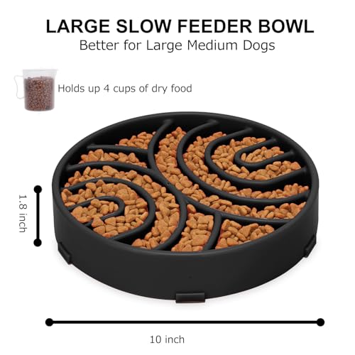 WHIPPY Slow Feeder Maze Dog Bowl - Anti-Choking, Anti-Slip Interactive Puzzle Feeder for Large Dogs, Black - color: black