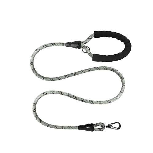 Homapet. Braided Rope Dog Leash 6 Ft with Comfortable Padded Handle Reflective Threads with Poop Bag Dispenser for Large Dogs (Light Grey-Black 6FT-1/2) - color: Light Grey-Black