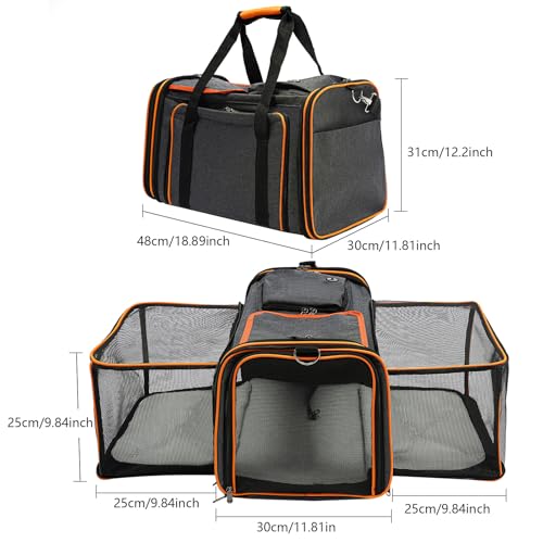 Cat Dog Carrier, Large Soft Sided Pet Travel Carrier with Adjustable Shoulder Strap, Expandable Cat Foldable Carrier for Cats Dogs and Small Animals