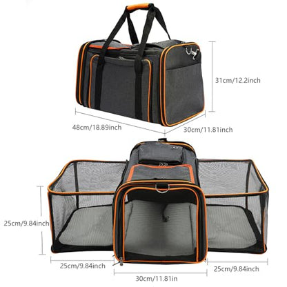 Cat Dog Carrier, Large Soft Sided Pet Travel Carrier with Adjustable Shoulder Strap, Expandable Cat Foldable Carrier for Cats Dogs and Small Animals