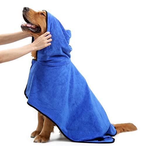 Dog Bathrobe Pet Bath Towels Dog Drying Towel,Microfiber Super Shammy Soft Absorbent Luxuriously with Hood,Belt,Machine Washable for Large,Medium,Small Dogs,Blue,S