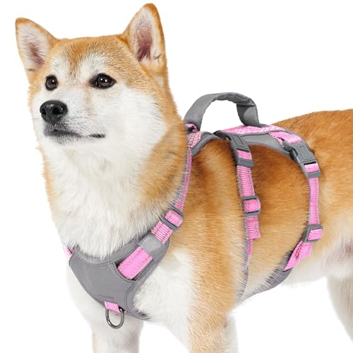 Huntboo Reflective Dog Harness with Handle, Escape Proof, No Slip, Breathable, Lightweight, Adjustable Lift Harness for Small, Medium, and Large Dogs Walking, Training, and Running Gear(Light Pink,S) - color: Light Pink, size: Small (Pack of 1)