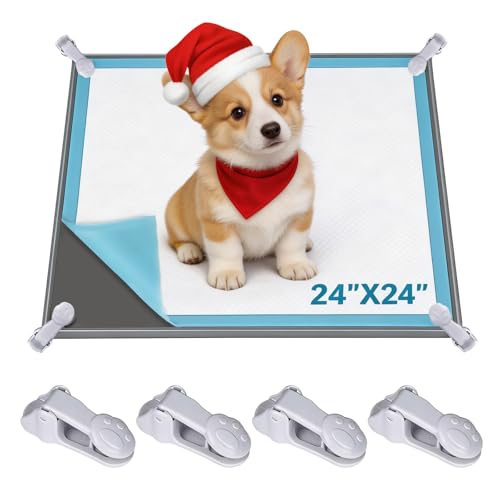 Dog Pee Pad Holder with 4 Holder Clamps, Fits Up to 24" x 24" Training Pads, Silicone Non-Slip Dog Potty Tray, High Edge Puppy Pad Holder Tray for Easy Cleaning, for Puppy Potty Training. Gray - color: Gray
